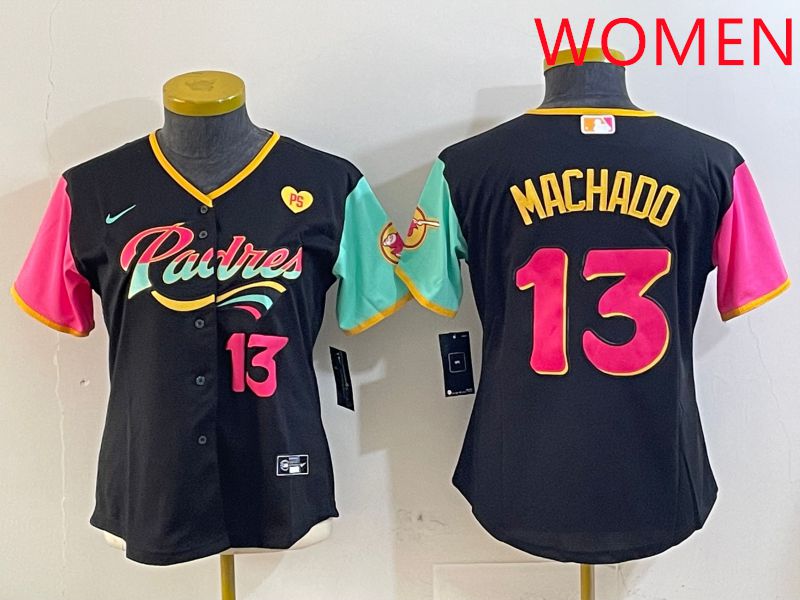 Women San Diego Padres #13 Machado Black City Edition 2025 Nike MLB Jersey style 13->women mlb jersey->Women Jersey